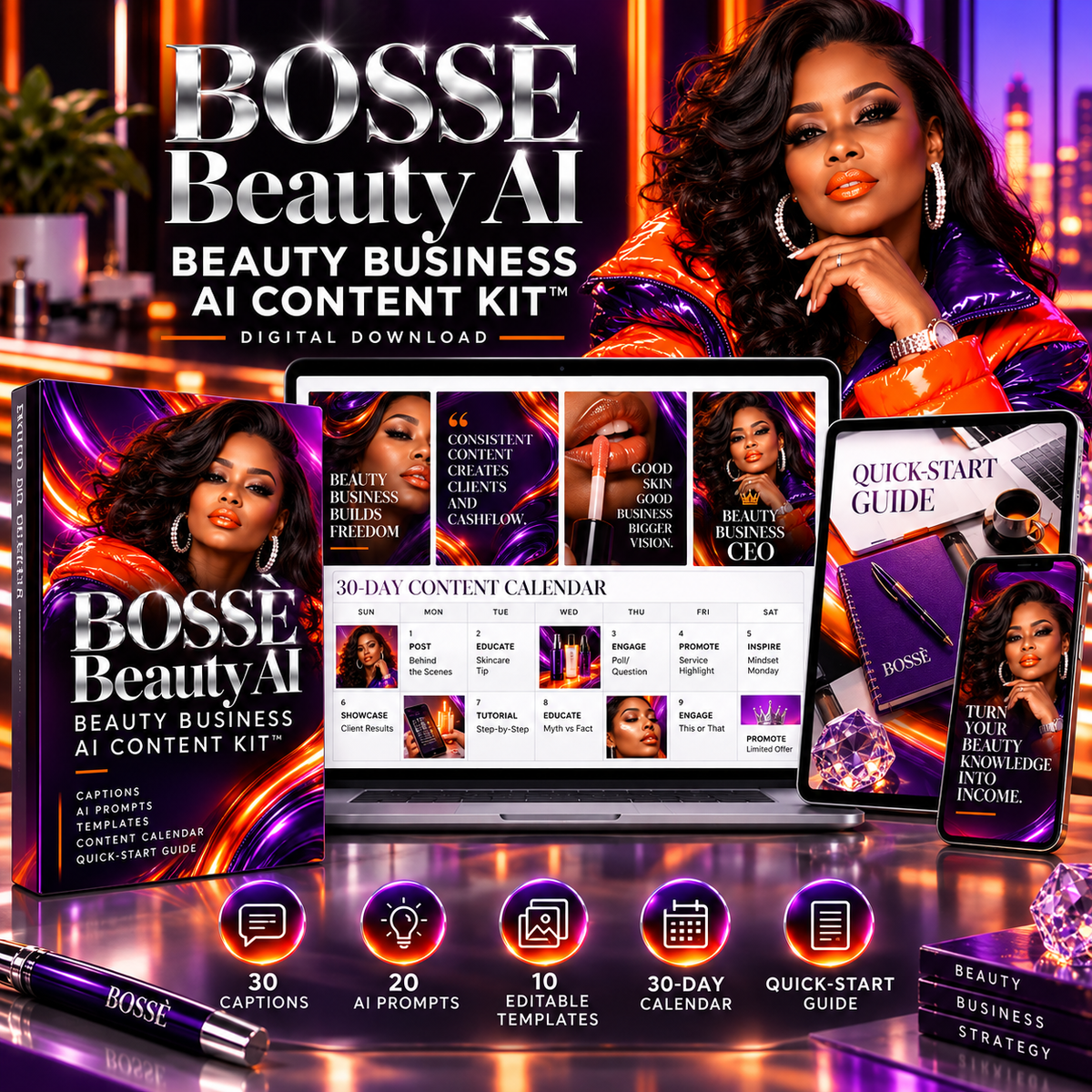 BOSSÈ Beauty Business AI Content Kit digital product mockup